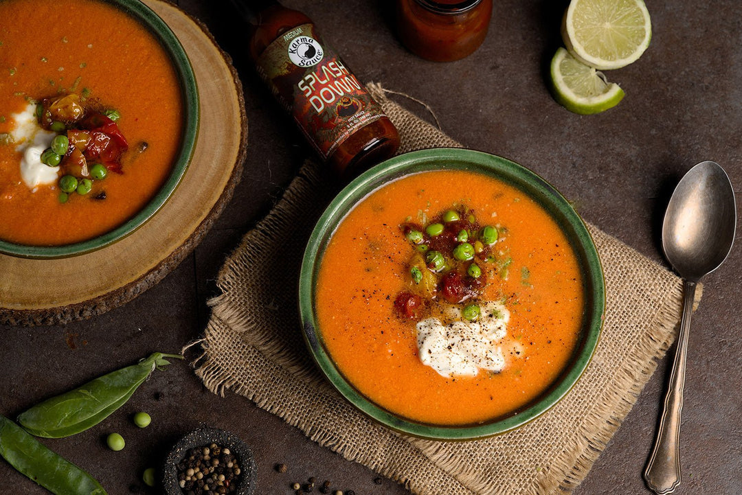 Garden Pea Gazpacho with Splash Down - Karma Sauce Company LLC